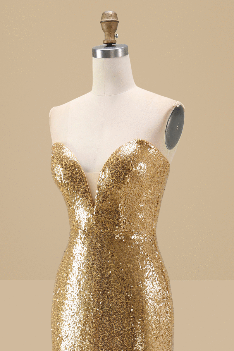 Sparkly Gold Mermaid Prom Dress with Slit