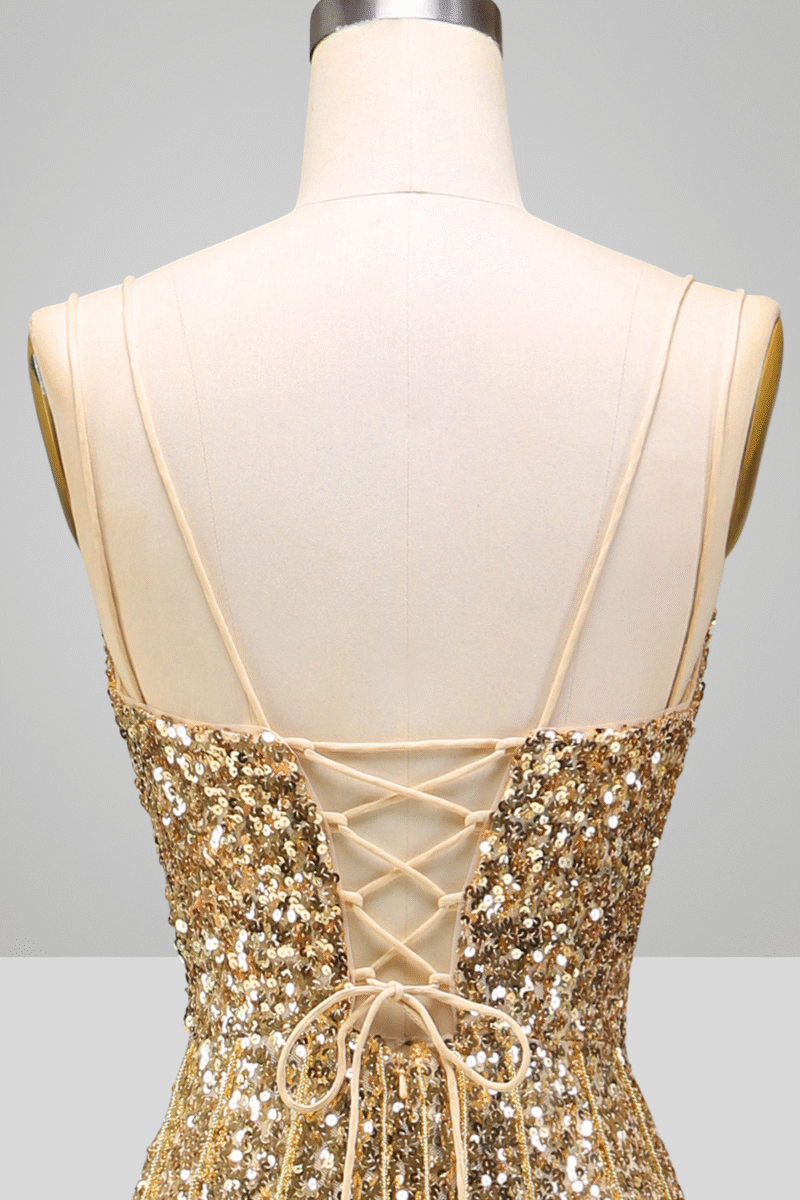 Sparkly Gold Prom Dress with Slit