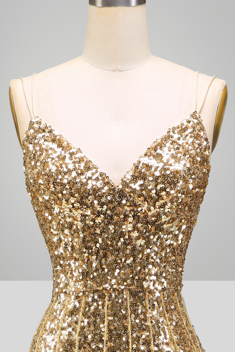 Sparkly Gold Prom Dress with Slit