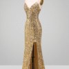 Sparkly Gold Prom Dress with Slit