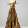 Gold A-Line Off-the-Shoulder Long Prom Dress