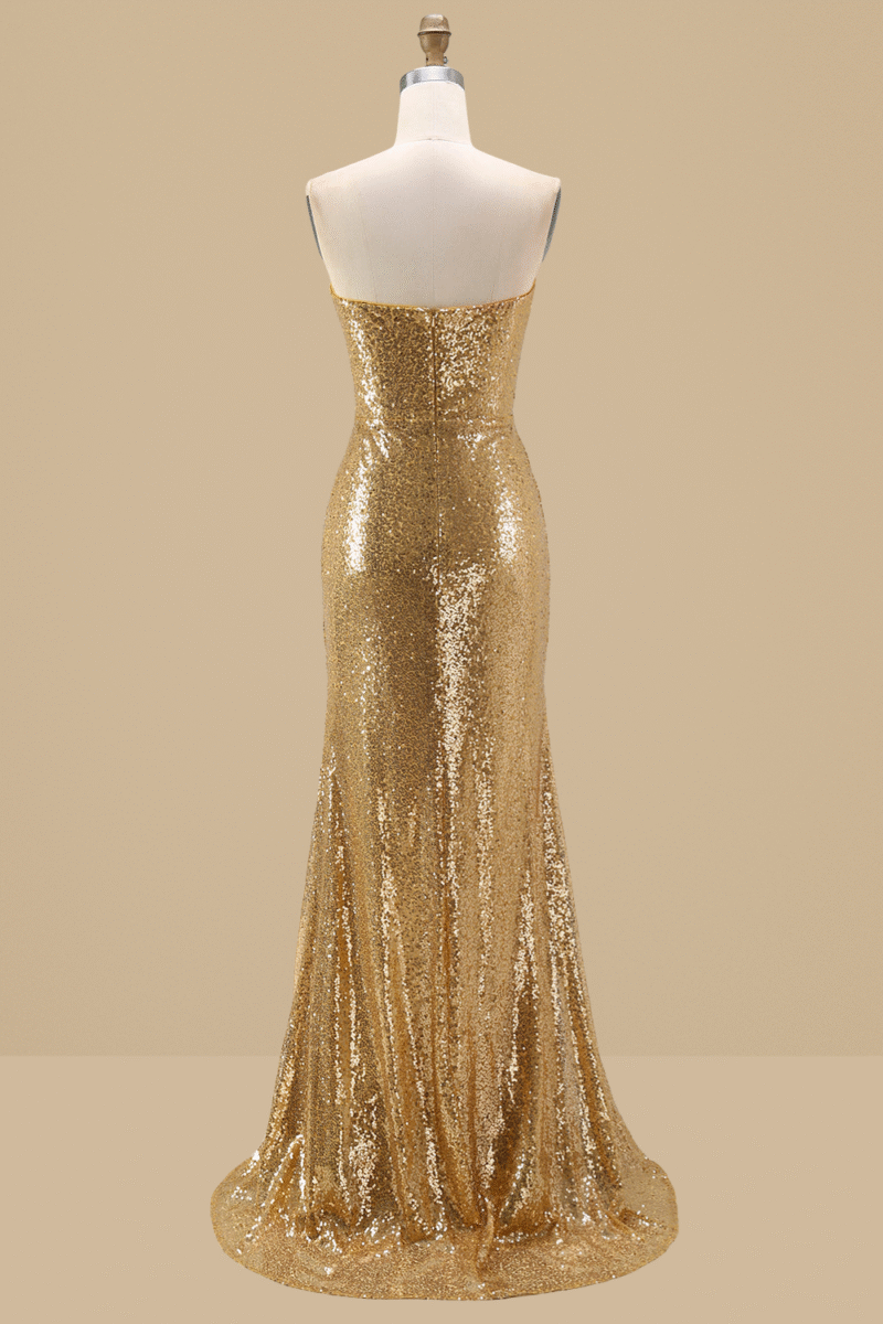 Sparkly Gold Mermaid Prom Dress with Slit