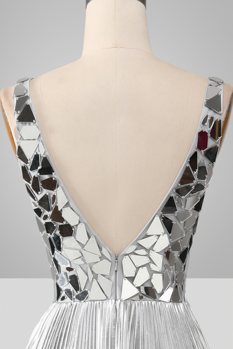 Gold A-Line Pleated Long Prom Dress with Slit