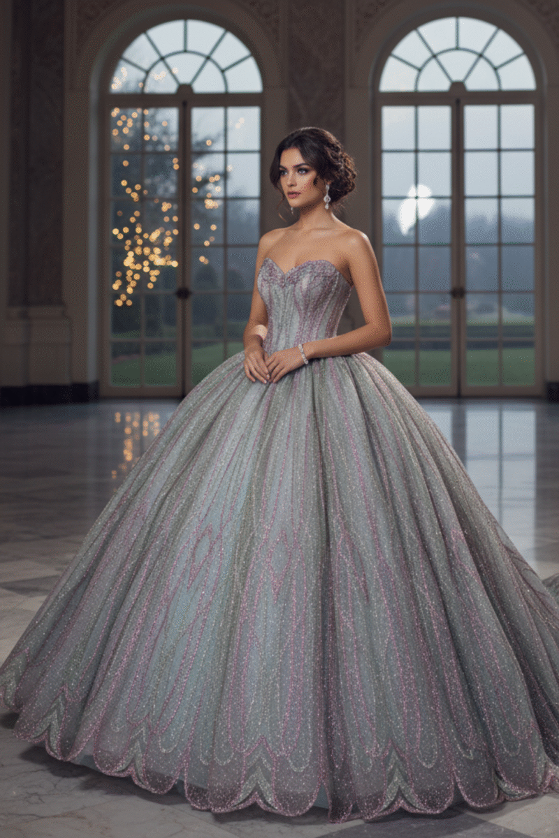 Green Bling Quinceanera Party Dress – Strapless Ball Gown