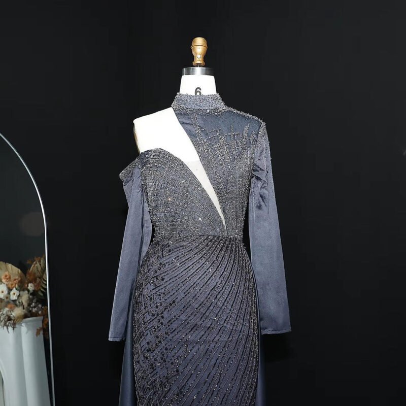 Luxury Green One-Shoulder Mermaid Evening Dress with Overskirt