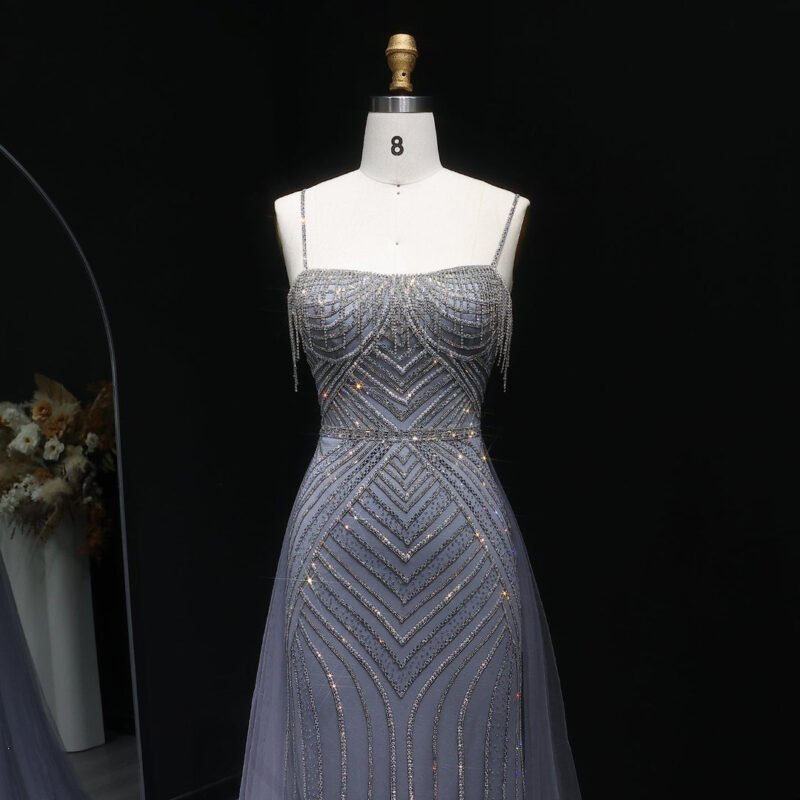 Sparkly Pink Crystal Tassel Mermaid Pink Evening Dress with Overskirt