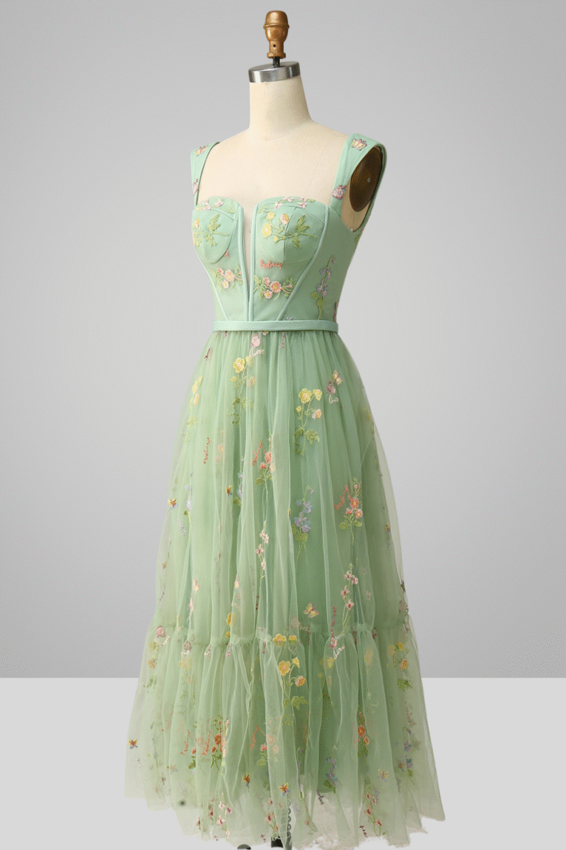 A-Line Sweetheart Green Dress with Embroidery