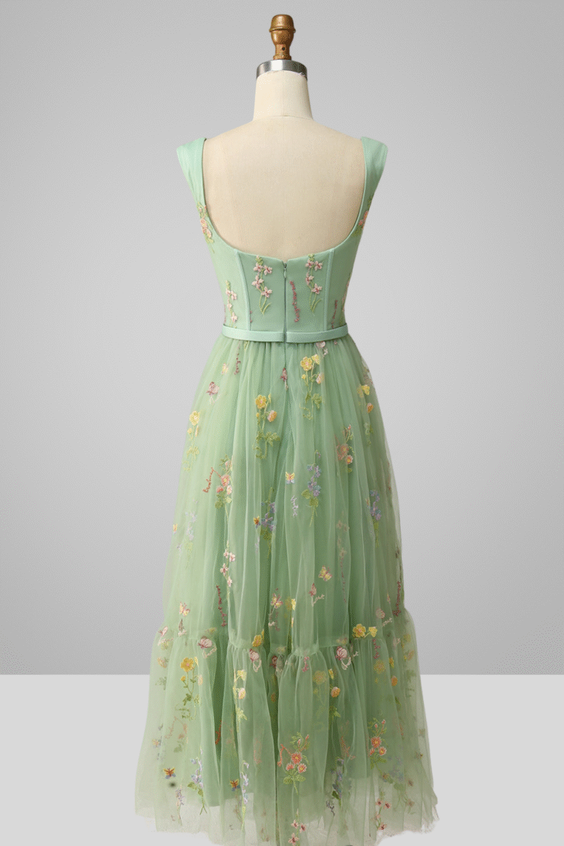 A-Line Sweetheart Green Dress with Embroidery
