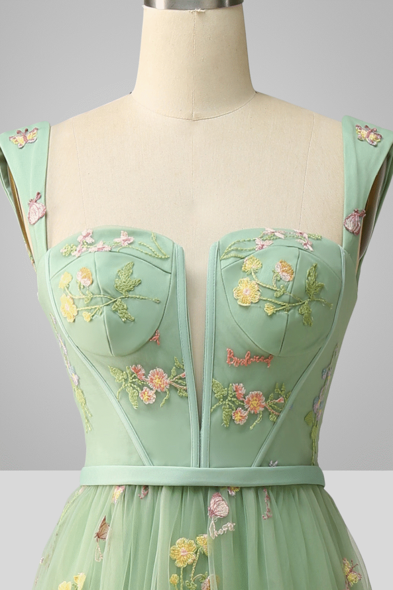 A-Line Sweetheart Green Dress with Embroidery