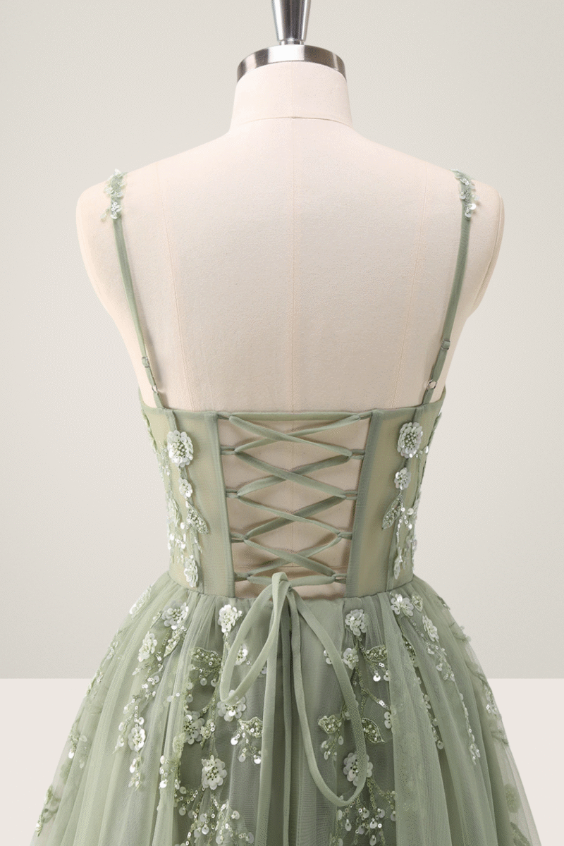 Pink Spaghetti Strap A-Line Prom Dress with Sequin Appliques