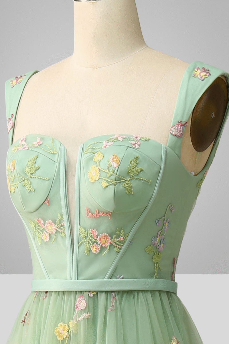 A-Line Sweetheart Green Dress with Embroidery