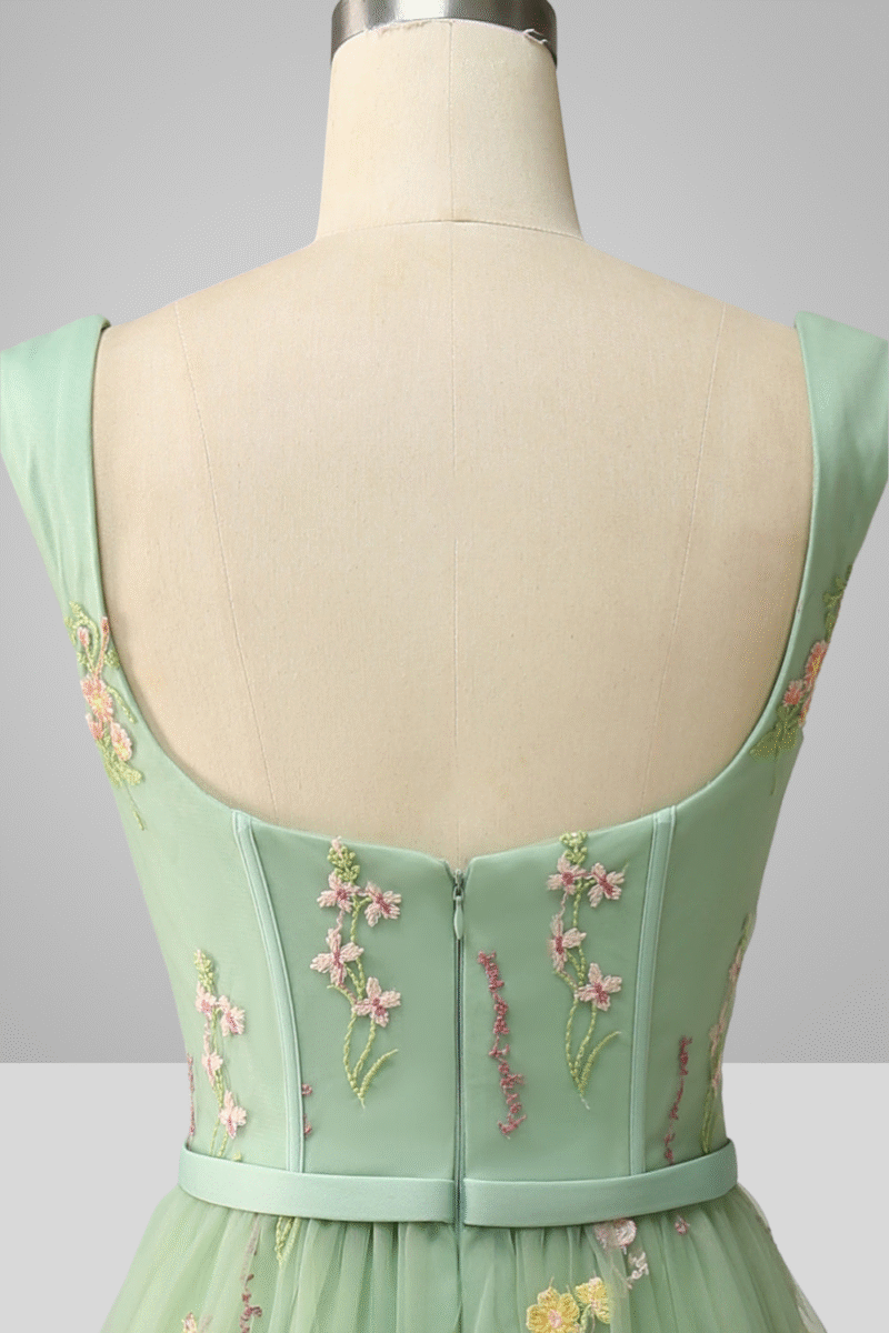 A-Line Sweetheart Green Dress with Embroidery