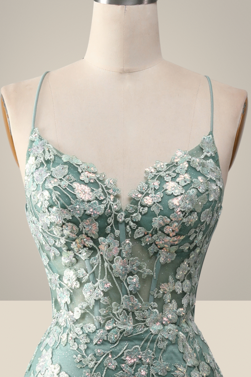 Green Mermaid Prom Dress with Elegant Appliques