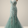Green Mermaid Prom Dress with Elegant Appliques