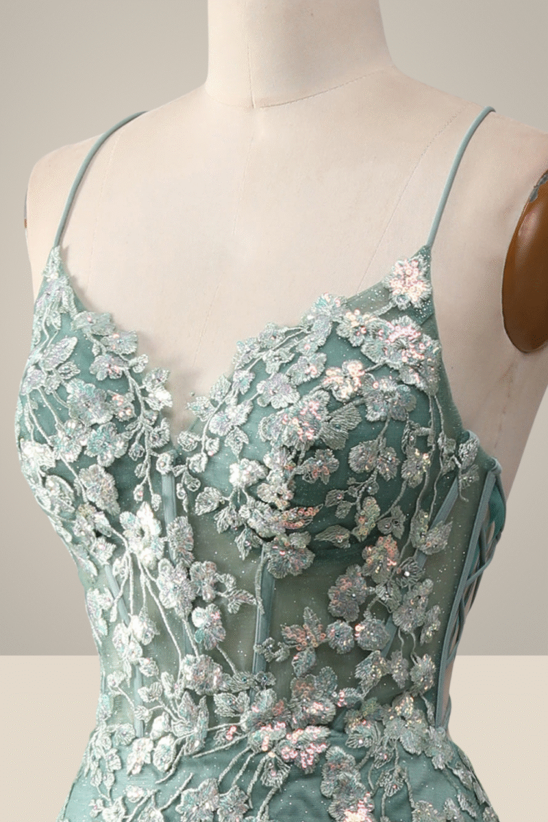 Green Mermaid Prom Dress with Elegant Appliques