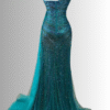 Blue-Green One-Shoulder Beaded Mermaid Prom Dress with High Slit