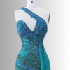 Blue-Green One-Shoulder Beaded Mermaid Prom Dress with High Slit
