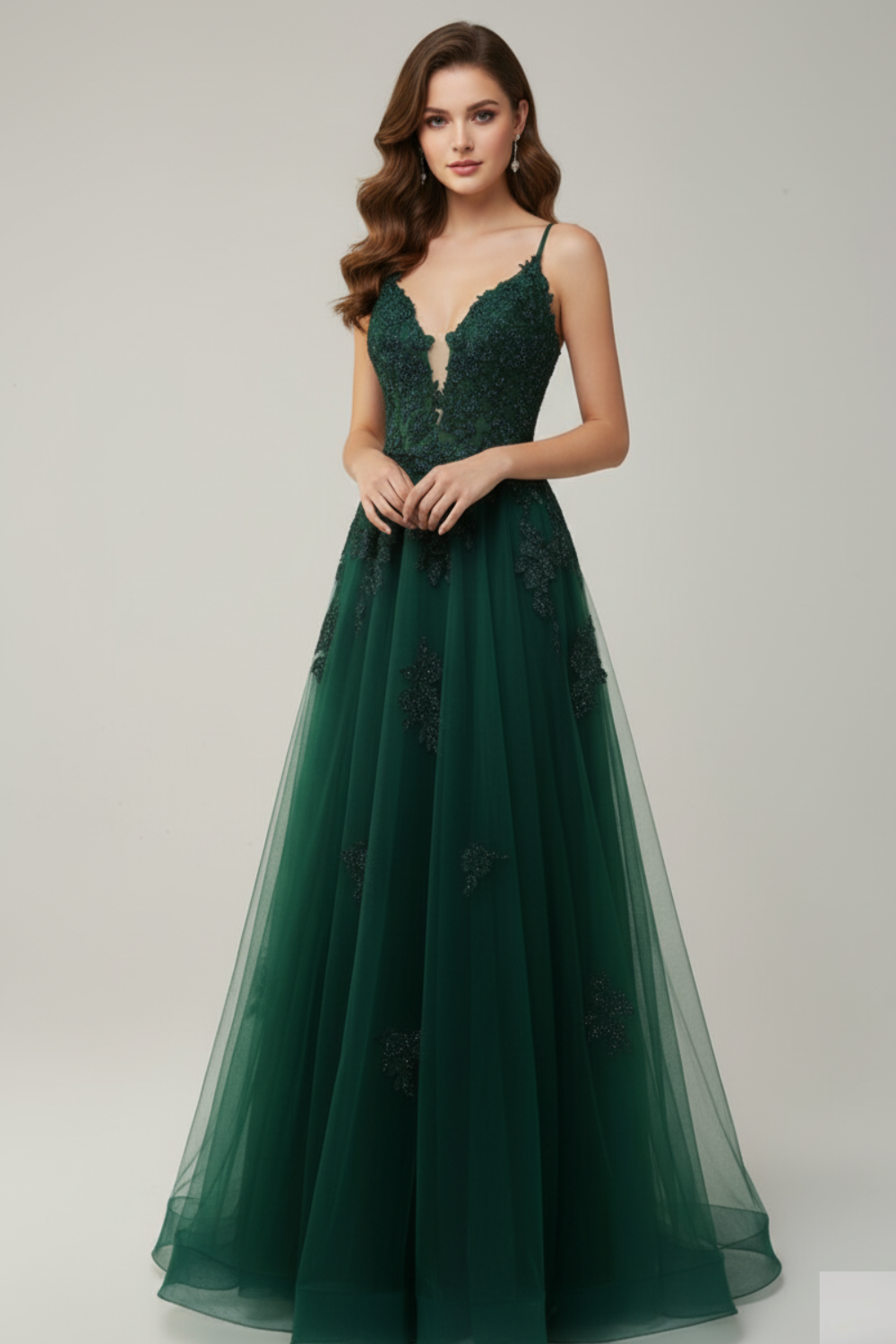 Dark Green A-Line Spaghetti Straps Long Prom Dress