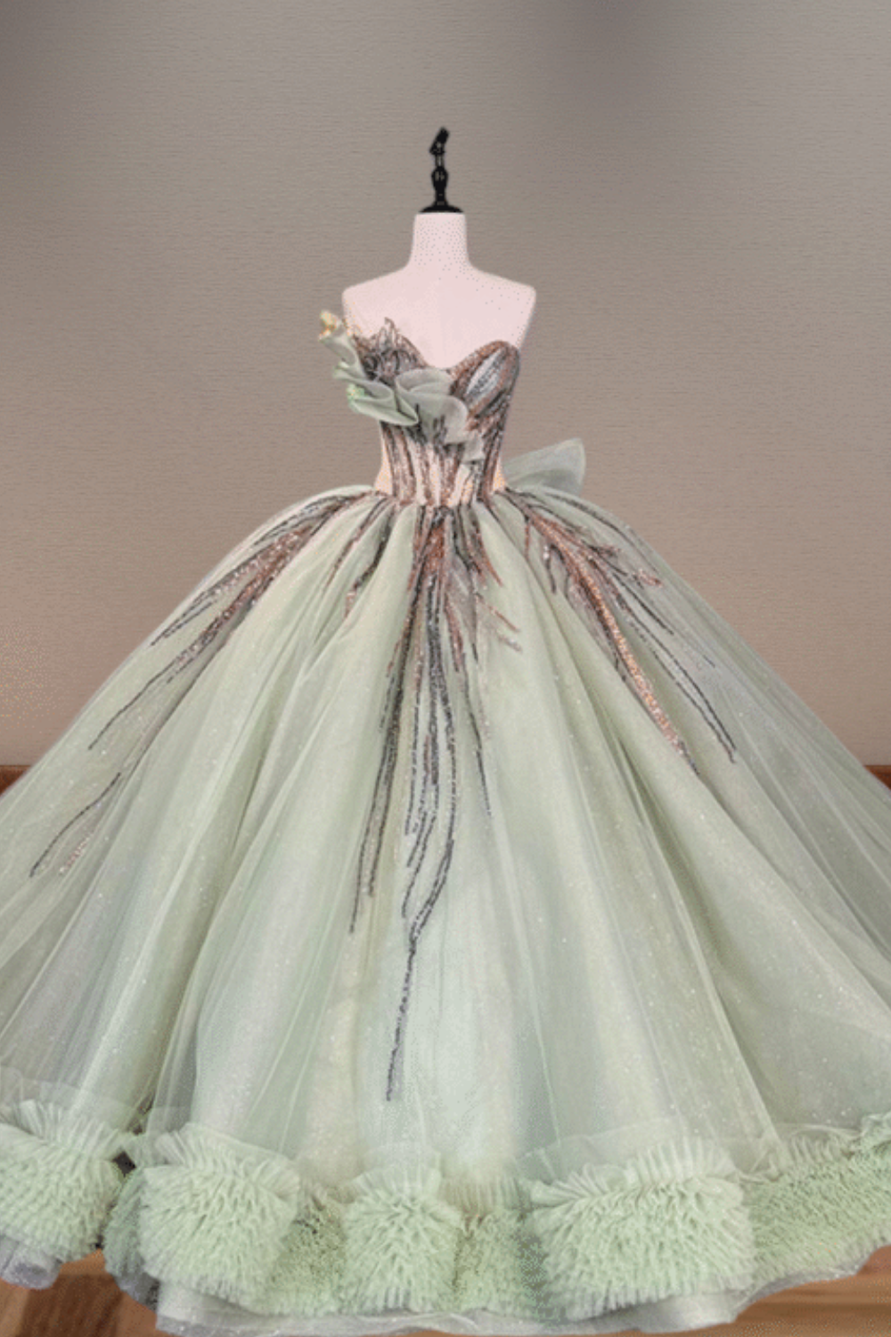 Mint Green Off-Shoulder Quinceanera Ball Gown with Lace Applique