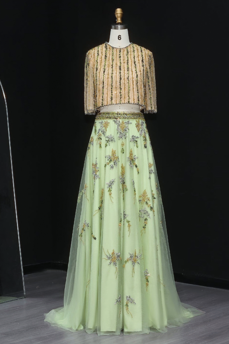 Luxury Long Green 2 Pieces Evening Dress