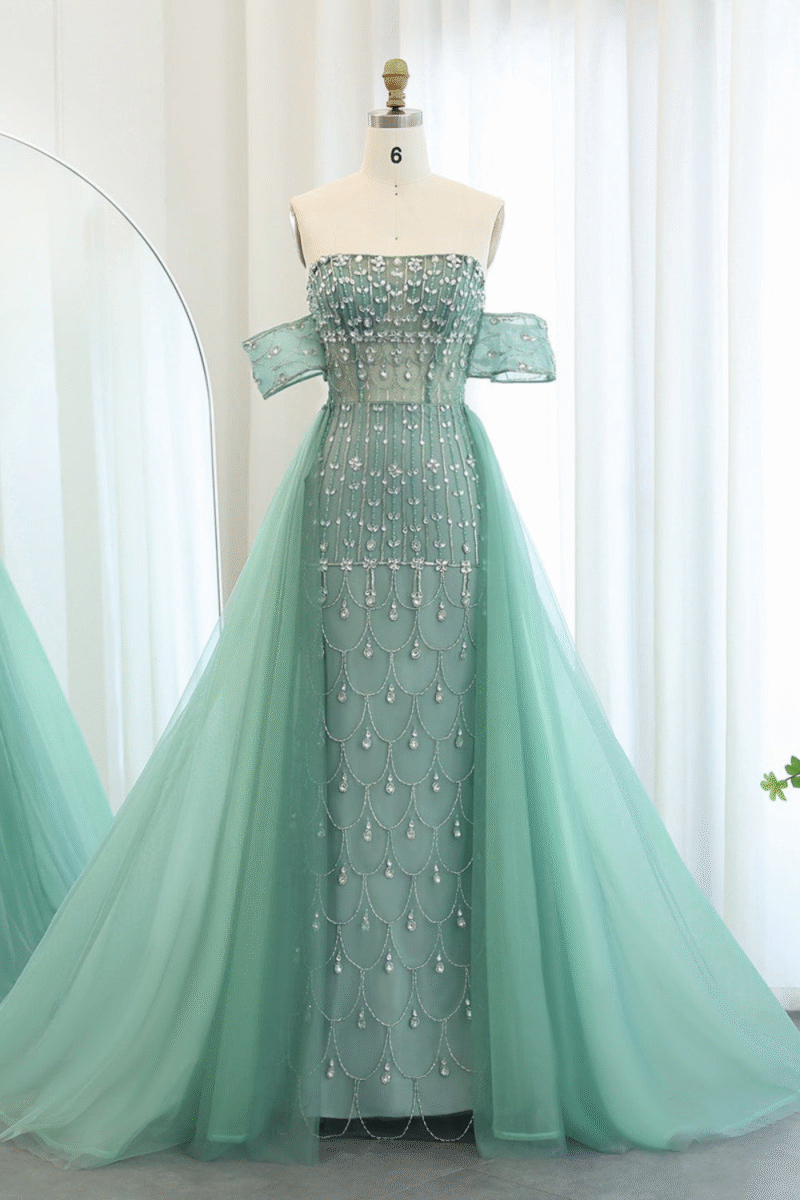 Luxury Mermaid Arabic Evening Dress with Overskirt