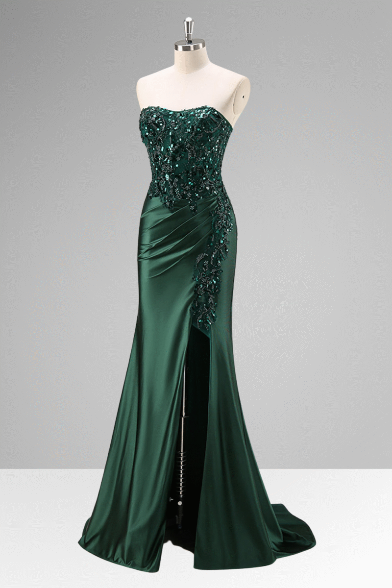Green Mermaid Sequin Prom Dress with Beading