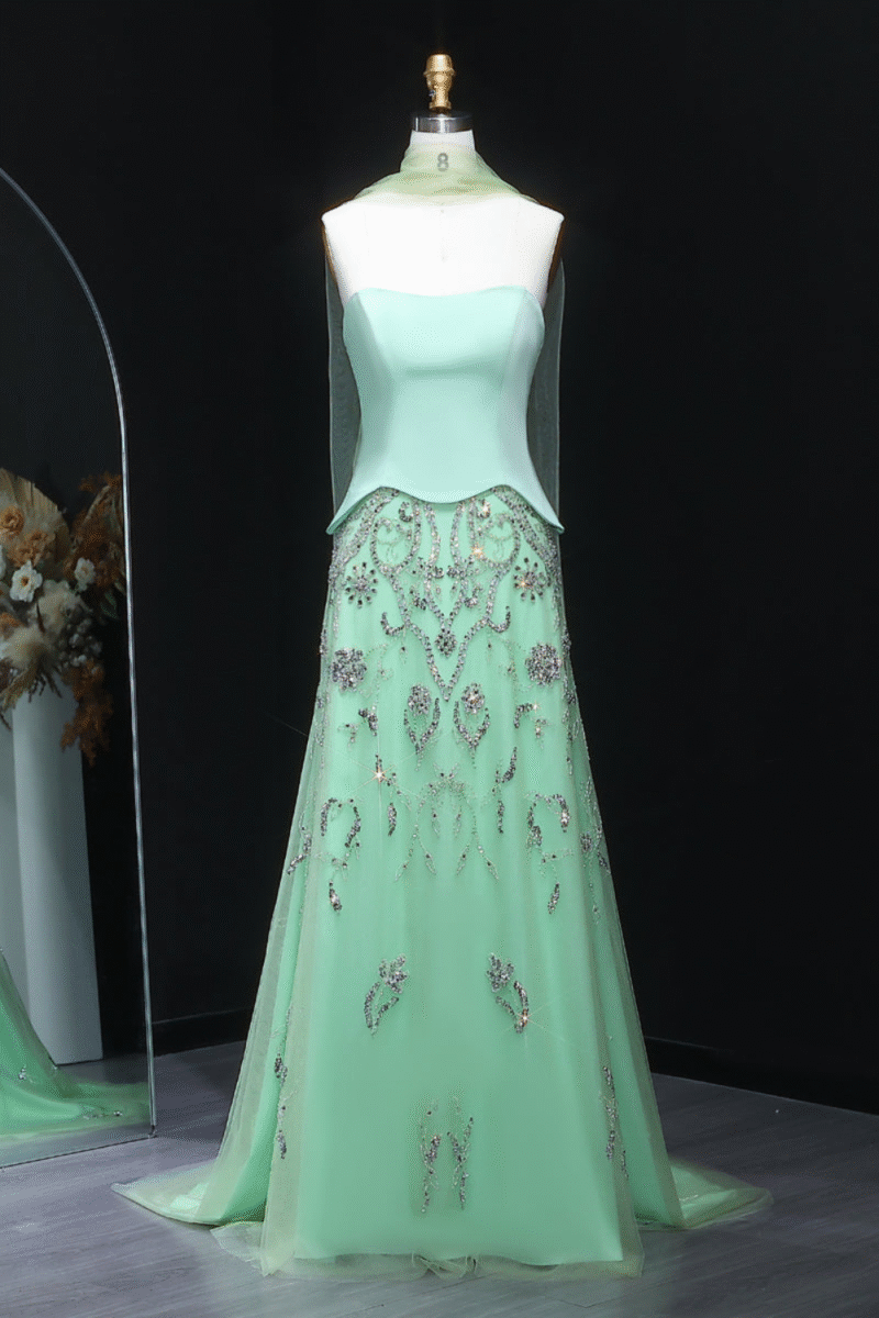 Gray Green Luxury Evening Dress for Women