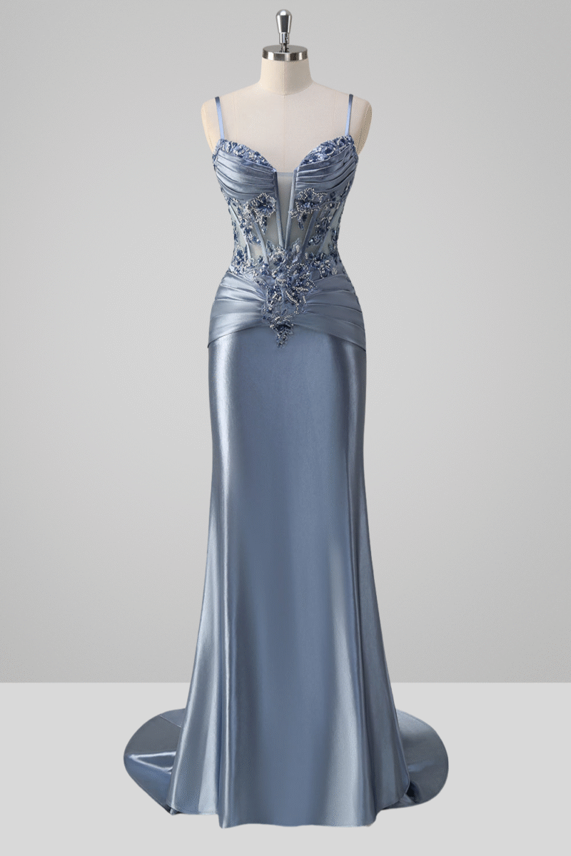 Sparkly Grey Mermaid Spaghetti Strap Prom Dress