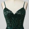 Sparkly Dark Green Sequin Mermaid Prom Dress – Corset Bodice with High Slit
