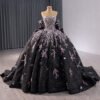 Elegant Black Sweetheart Puffy Quinceanera Dress with Pink Embroidery