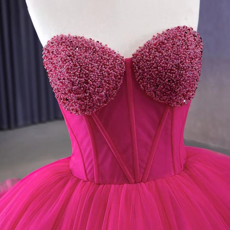 Sweetheart Neck Pink Rose Ruffles Ball Gown