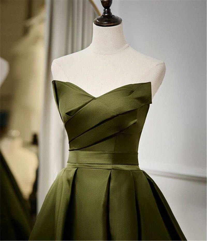 Vintage Green Satin Off-Shoulder Pleated Evening Gown