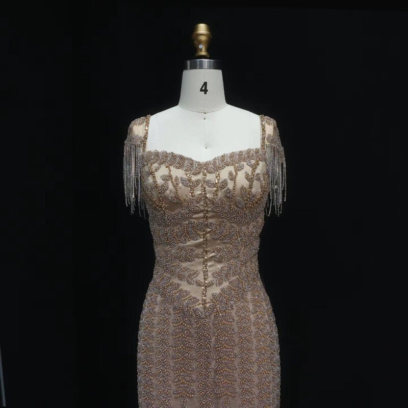 Luxury Tassel Straight Brown Evening Dress