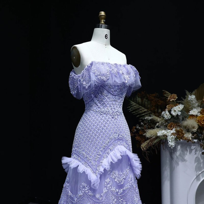 Luxury Off-the-Shoulder Sky Blue Evening Dress