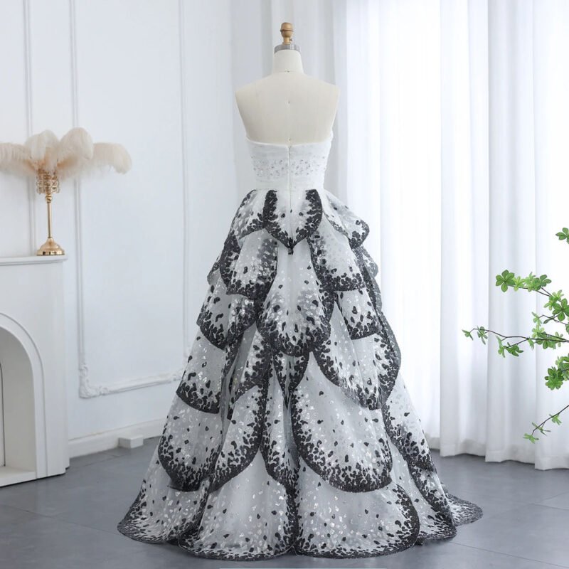 Luxury White Sequin Ball Gown with Train – Elegant Evening Dress