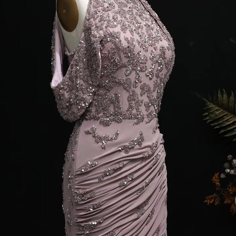 Elegant Off-Shoulder Brown Mermaid Mauve Evening Dress