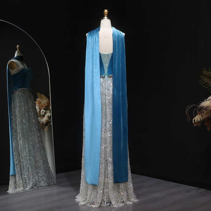 Luxury Beaded Purple Velvet Two Pieces Evening Dress