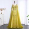Luxury Dubai Beaded Brown Evening Dress with Cape Sleeves