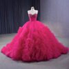 Sweetheart Neck Pink Rose Ruffles Ball Gown