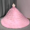 Pink V-Neck Puffy Ball Gown Dress