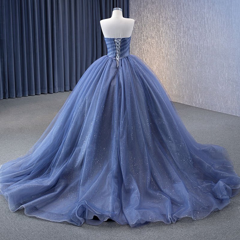 Sweetheart Blue Off-Shoulder Lace Applique Ball Gown