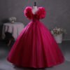 Elegant Bright Rose Red Puff Sleeves Ball Gown