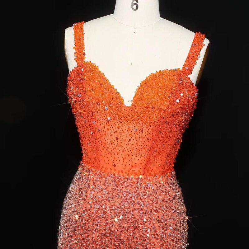 Luxury Crystal Champagne Mermaid Evening Dress with Slit – Elegant Formal Gown