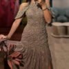 Elegant Off-Shoulder Brown Mermaid Mauve Evening Dress