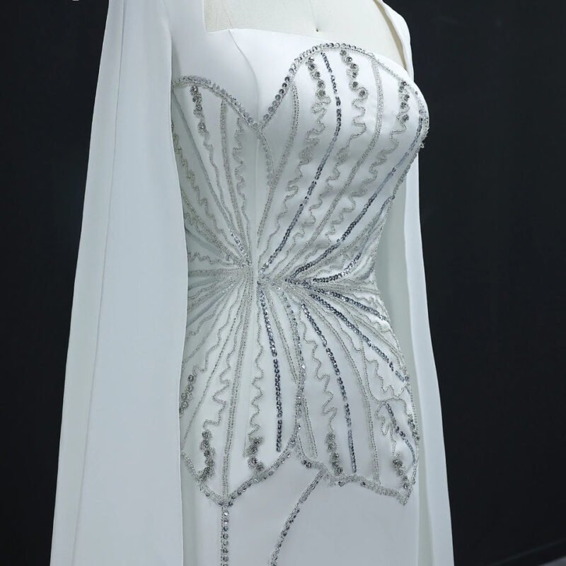 Elegant Luxury Beaded Evening Dress with Cape Sleeves