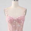 Blush Pink A-Line Sequin Corset Prom Dress with Slit – Spaghetti Straps