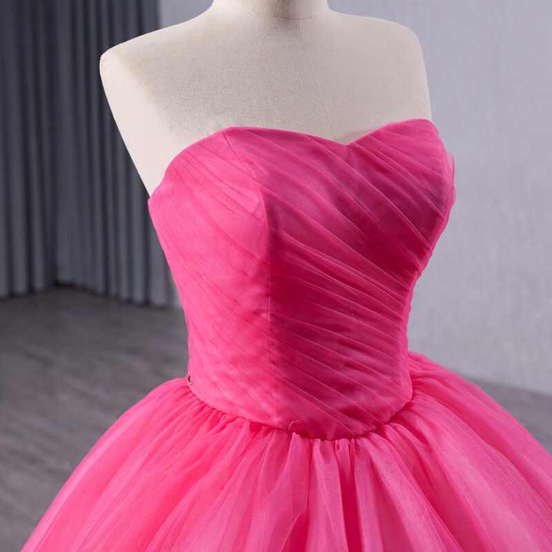Rose Pink Sleeveless Ruffle Lace Ball Gown