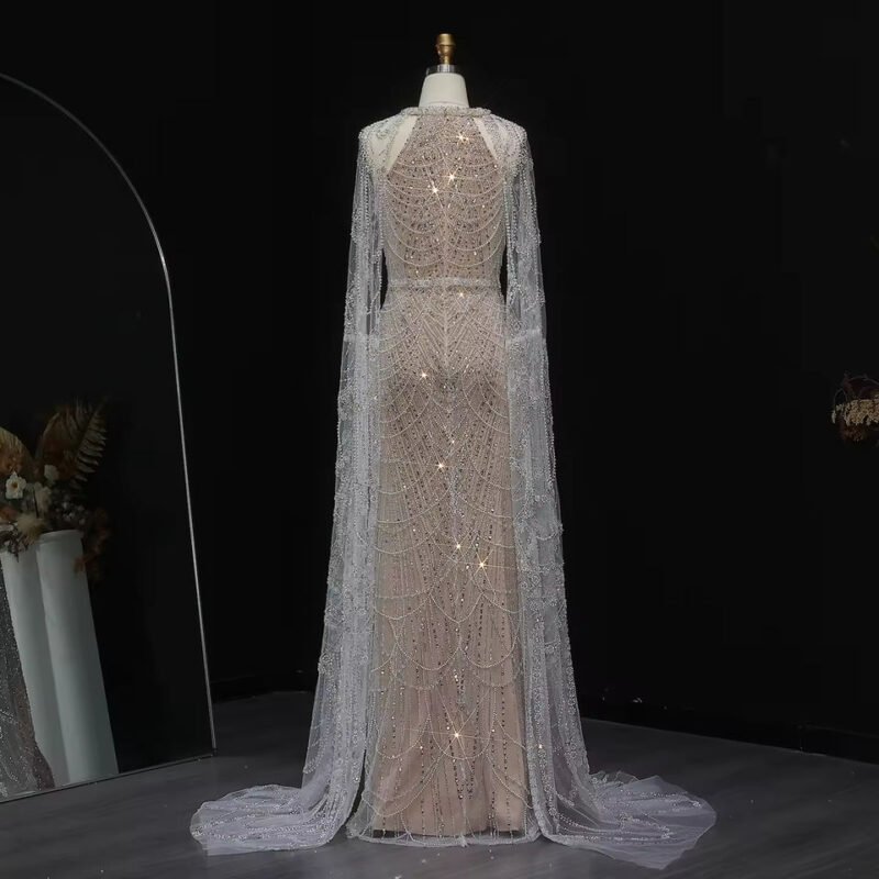 Stunning Champagne Evening Gown With Flowing Sleeves