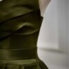 Vintage Green Satin Off-Shoulder Pleated Evening Gown