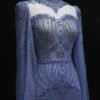 Luxury Blue Beaded Evening Dress with High Neck